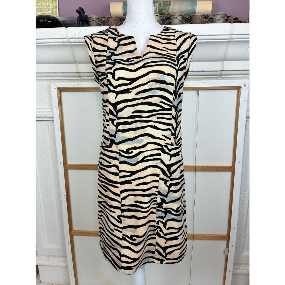 Rebecca Taylor Zebra Print Shift Dress w/ Front Pockets Fits 4-6